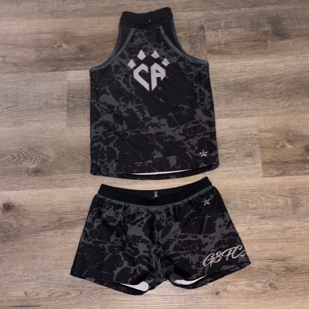 Cheer Athletics Black and Gray Athletic Tank and Shorts Set